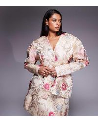 ASOS - Curve Co-ord Jacquard Extreme Shoulder Cinched Blazer - Lyst