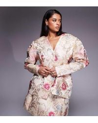 ASOS - Curve Co-ord Jacquard Extreme Shoulder Cinched Blazer - Lyst