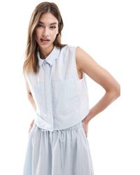 ASOS - Mouwloos Cropped Overhemd Met Blauwe En Witte Strepen - Lyst