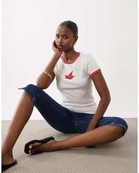ASOS - Ringer Rib Baby Tee With Chilli Beaded Graphic - Lyst