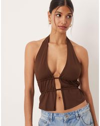 ASOS - Polyamide Ruched Waist Detail Halter Top - Lyst