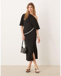 ASOS - Vestito Midi Con Spalle Scoperte E Dettaglio A Contrasto - Lyst