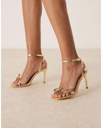 Glamorous - Stiletto Heeled Sandals With Embellished Bow - Lyst