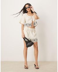 ASOS - Paperbag Waist Embroidered Hem Shorts Co-ord - Lyst