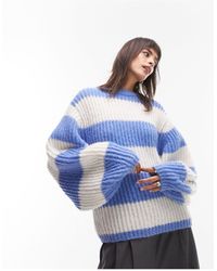 TOPSHOP - Knitted Volume Sleeve Fluffy Stripe Jumper - Lyst
