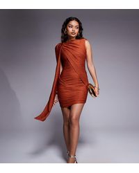 ASOS - Asos Design Petite Textured Slash Neck Mini Dress With Draped Sash Detail - Lyst