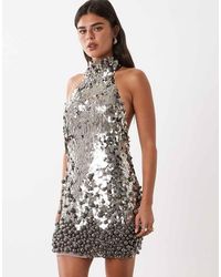 ASOS - Premium Mini Dress Halter Con Paillettes E Orlo 3D - Lyst