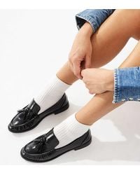 London Rebel - Mocasines Negros Con Detalle Fruncido Y Borla De Charol Sadie De - Lyst