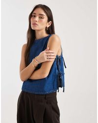 ASOS - Denim Tabard Tank Top With Tie Up Sides - Lyst