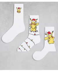 ASOS - Pack De 3 Pares De Calcetines Blancos Para Navidad Con Estampado Gráfico De Pokémon De - Lyst