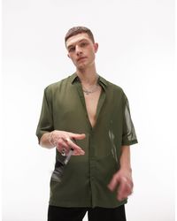 TOPMAN - Short Sleeve Relaxed Fit Sheer Button Through Shirt - Lyst
