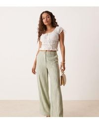 ASOS - Asos Design Petite Relaxed Straight Leg Trousers With Linen - Lyst