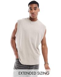 ASOS - Camiseta Color Piedra Extragrande Sin Mangas De Piqué De -Beis Neutro - Lyst