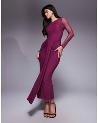 ASOS - Maxi Jurk Van Mesh Met Lange Mouwen, Rechte Hals En Open Achterkant Met Sjerp - Lyst