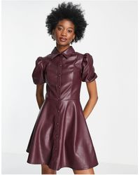 Miss Selfridge - Faux Leather Button Through Shirt Dress - Lyst