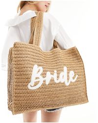 South Beach - Cabas tressé porté épaule avec broderie « bride » - beige - Lyst