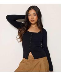 PixieGirl - Petite Ribbed Button Scoop Neck Jumper - Lyst