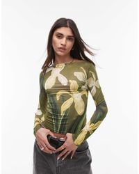 TOPSHOP - Floral Print Microfibre Long Sleeve Top - Lyst