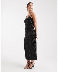 Pieces - Sequin Cami Midi Dress - Lyst