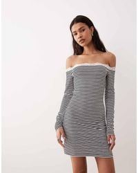 ASOS - Off Shoulder Long Sleeve With Lace Trim Mini Dress - Lyst