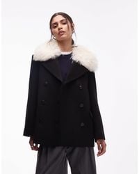 & Other Stories - Wool Short Double Breasted Coat With Flap Welt Pockets And Faux Fur Collar - Lyst