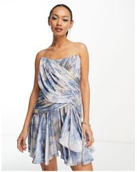 ASOS - Draped Bandeau Corset Satin Mini Dress With Flippy Skirt - Lyst