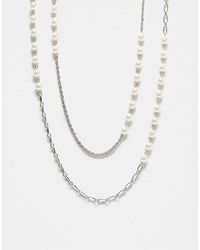 Reclaimed (vintage) - Uniseks Gelaagde Ketting Met 2 Rijen En Parels - Lyst