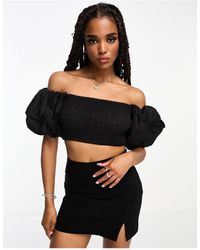 Moon River - Puff Sleeve Off The Shoulder Crop Top - Lyst