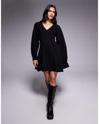 ASOS - Supersoft V Neck Fit And Flare With Seam Detail Mini Dress - Lyst