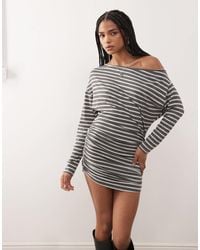 Silence + Noise Destin Dolman Off-The-Shoulder Mini Dress in Gray | Lyst