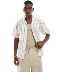 Only & Sons - Camisa Beis A Rayas De Manga Corta Y Corte Suelto De -Blanco - Lyst