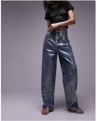 TOPSHOP - Jeans ampi a vita alta medio laminati argento - Lyst