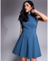 ASOS - Bengaline High Neck Asymmetric Sleeve Seamed Mini Skater Dress - Lyst