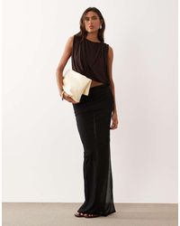 Oh Polly - Sheer Jesery Low Rise Draped Maxi Skirt - Lyst