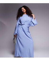 ASOS - Vestido Largo De Manga Larga Y Corte Al Bies Con Detalle Recogido De Satén De Asos Design Curve - Lyst