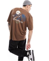 ASOS - T-shirt oversize à imprimé nature au dos - marron - Lyst