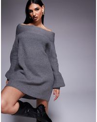 Princess Polly - Waffle Knit Bardot Foldover Balloon Sleeve Mini Jumper Dress - Lyst