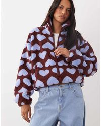 Brave Soul - Zip Through Fleece With Heart Print - Lyst