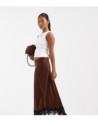 Vero Moda - Satin Midi Skirt With Lace Detail Hem - Lyst