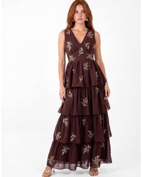 Maya - Leaf Embellished Sleeveless V Neck Tiered Maxi Dress - Lyst