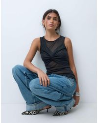 ASOS - Semi Sheer Knit Look Tank With Ruched Bust Overlay - Lyst