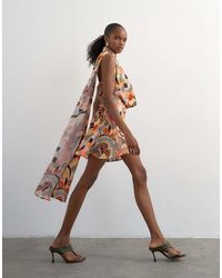 TOPSHOP - Draped Scarf Neck Mini Dress - Lyst