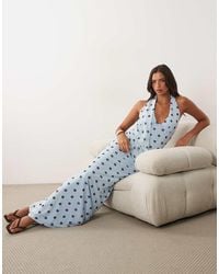ASOS - Printed Mesh Halter Maxi Dress With Draped Sash Detail - Lyst