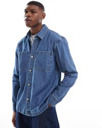 Hollister - Sobrecamisa Vaquera Con Lavado Azul Medio De - Lyst