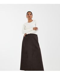 ONLY - Curve Falda Maxi De Ante Sintético Marrón - Lyst