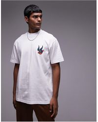TOPMAN - T-shirt oversize bianca con ricamo di rondone stile tatuaggio - Lyst