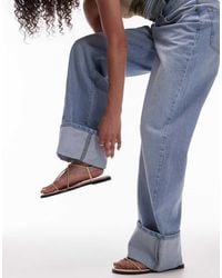 TOPSHOP - Jeans A Vita Alta Lavaggio Candeggiato Vintage Con Risvolto - Lyst