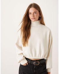 ASOS - Supersoft Curved Hem High Neck Jumper With Balloon Sleeve - Lyst