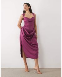 ASOS - Structured Midi Dress With Draped Skirt - Lyst