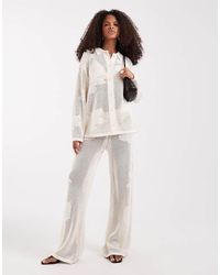 Pretty Lavish - Open Knit Oversize Floral Trouser Co-Ord - Lyst